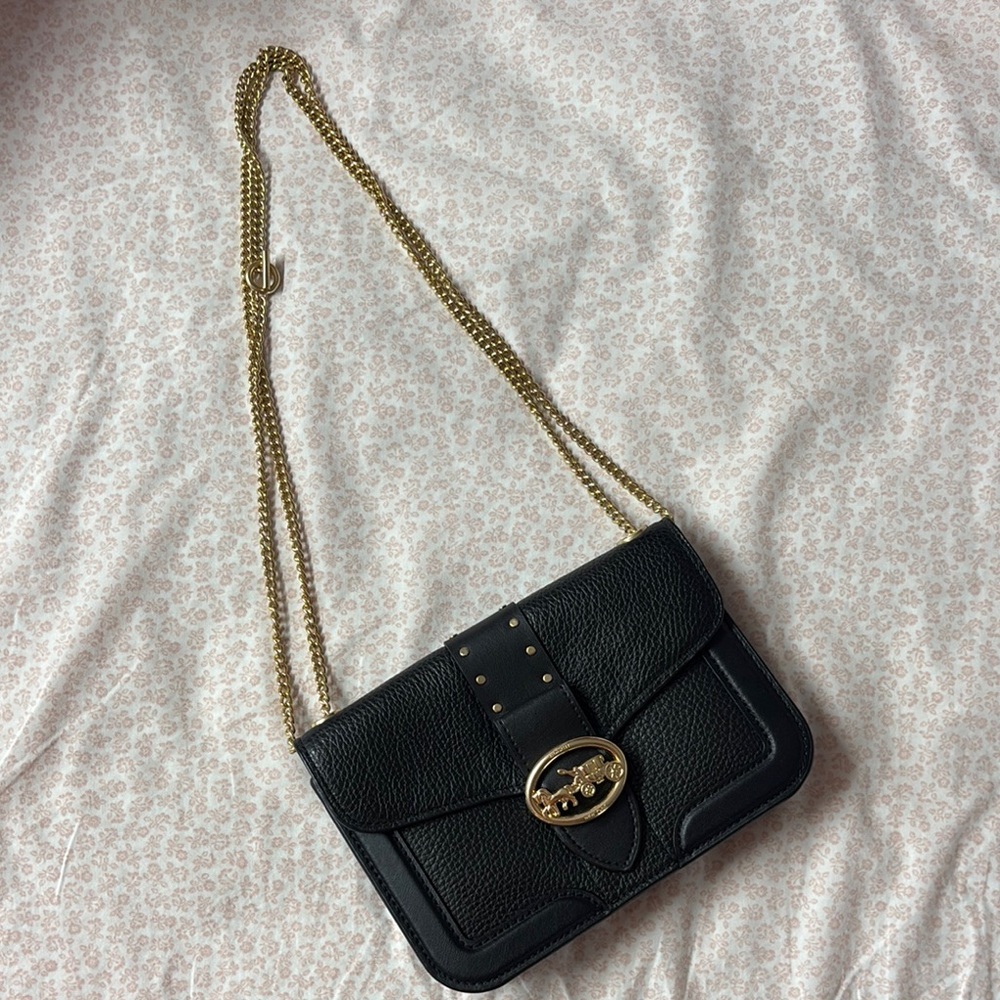 Coach Black Leather Chain Strap bag